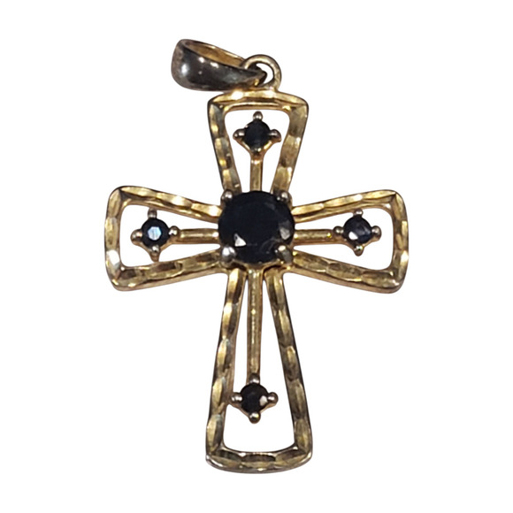 Sterling Silver 925 Gold Vermeil Cross Pendant Sapphires prime art - Picture 1 of 10